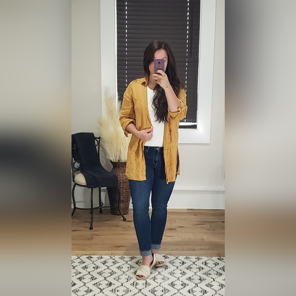 Tahari Linen Button Up Tunic in Tumeric. Sz. Large - Picture 2 of 4